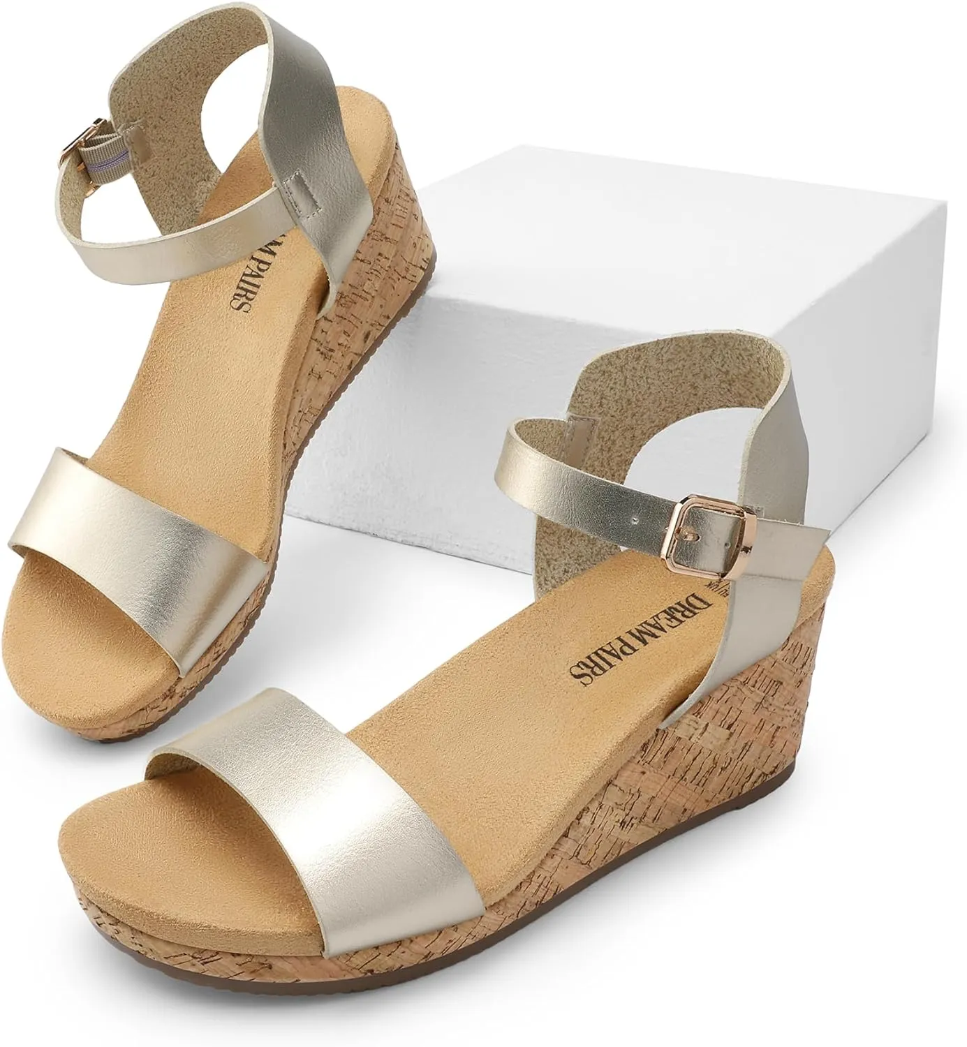 DREAM PAIRS Women's Open Toe Buckle Ankle Strap Platform Wedge Sandals