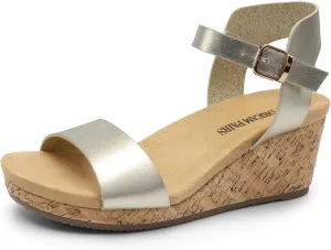 DREAM PAIRS Women's Open Toe Buckle Ankle Strap Platform Wedge Sandals