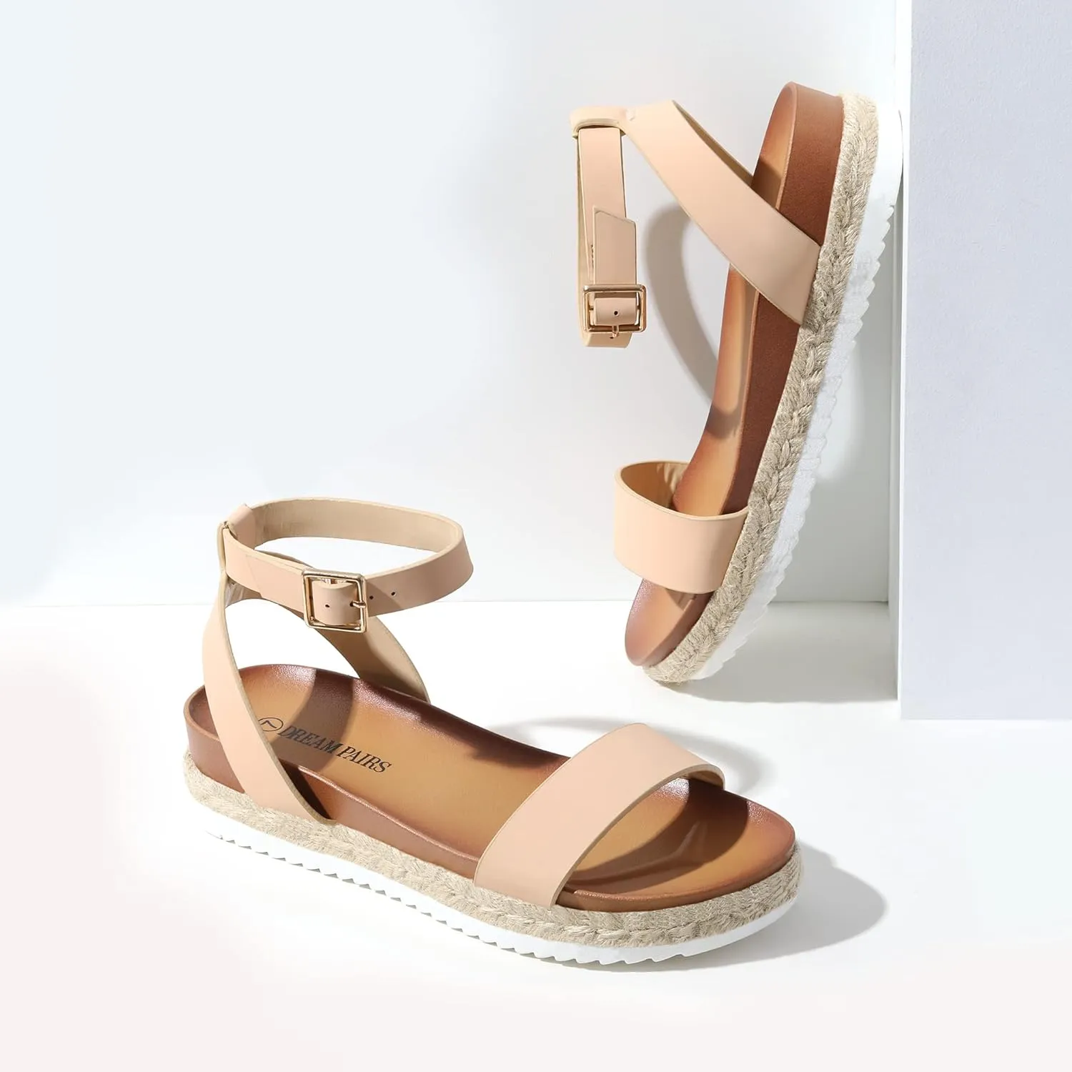 DREAM PAIRS Women's Open Toe Platform Espadrille Wedge Sandals Comfortable One Band Dressy Casual Sandals for Women