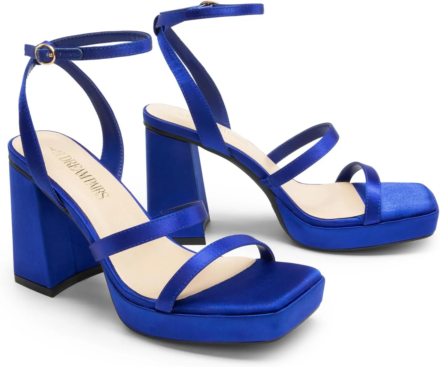 DREAM PAIRS Women's Platform Strappy Heels Open Toe Ankle Strap Square Party Sandals Y2K Dress Shoes