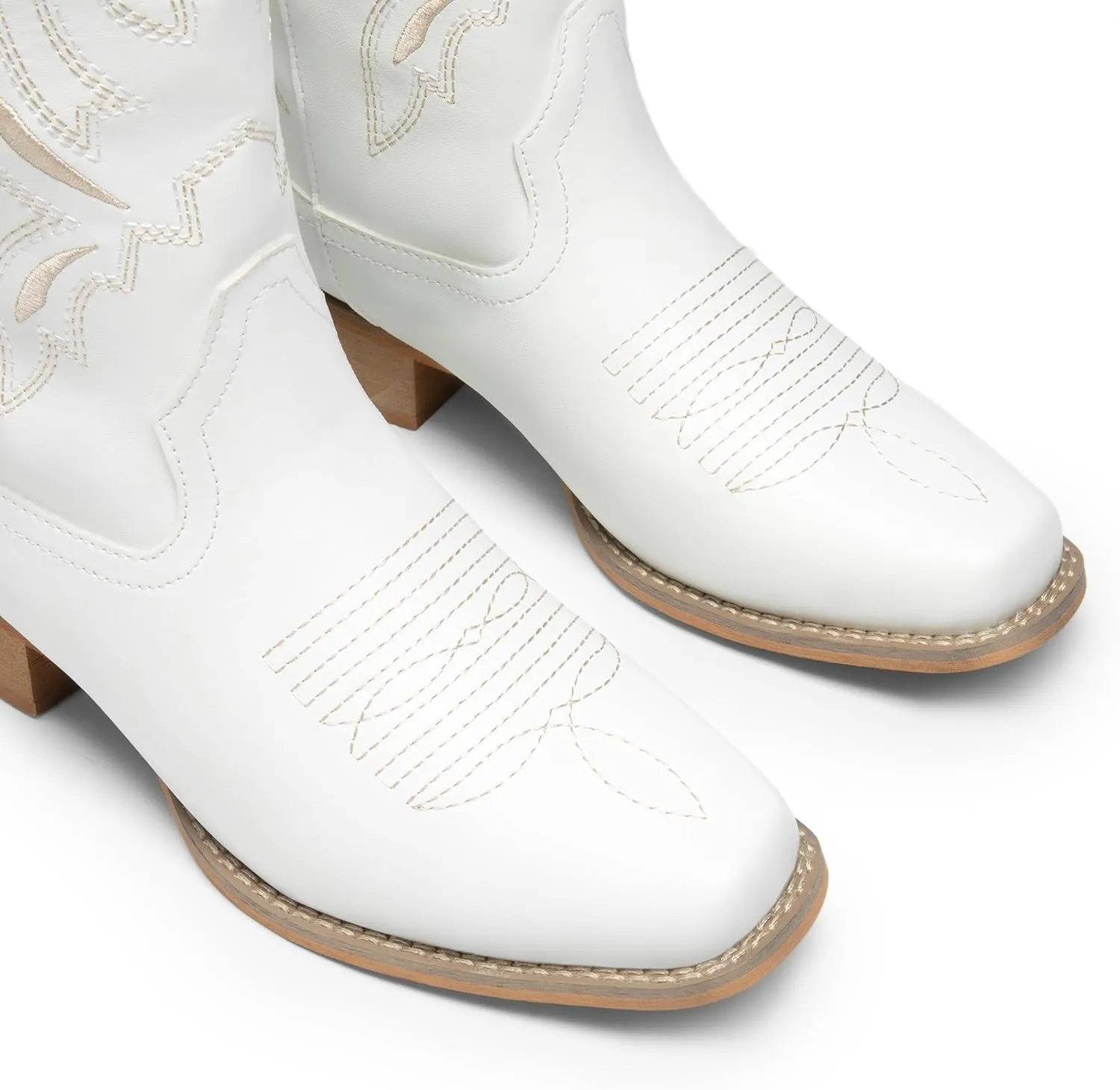 DREAM PAIRS Women's Square Toe Cowboy Cowgirl Boots Pull On Low Chunky Heel Mid Calf Western Boots with Embroidered Stitched for Theme Party Country Concert