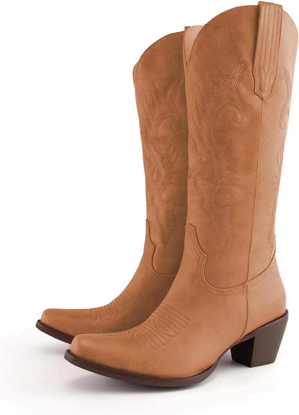 DREAMCIA Mid Calf Height Embroidered Cowgirl Boots Vintage Western Cowboy Boots for Women with Embroidery and Chunky Heel