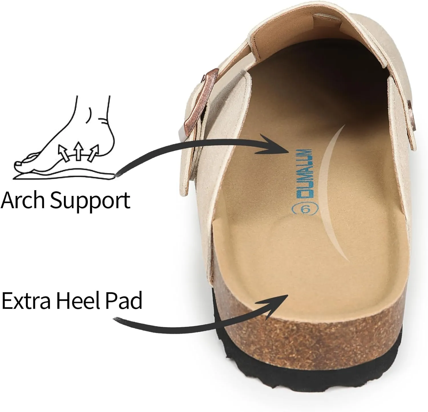 Dumalum Suede Clogs for Women and Men - Adjustable Buckle Slip-on Cork Footbed Mules with Antislip Sole - Unisex Slippers