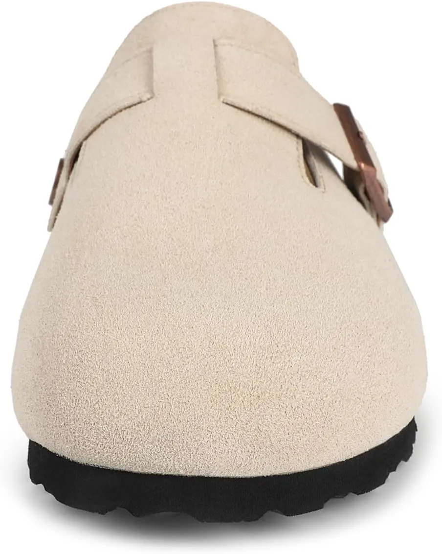 Dumalum Suede Clogs for Women and Men - Adjustable Buckle Slip-on Cork Footbed Mules with Antislip Sole - Unisex Slippers