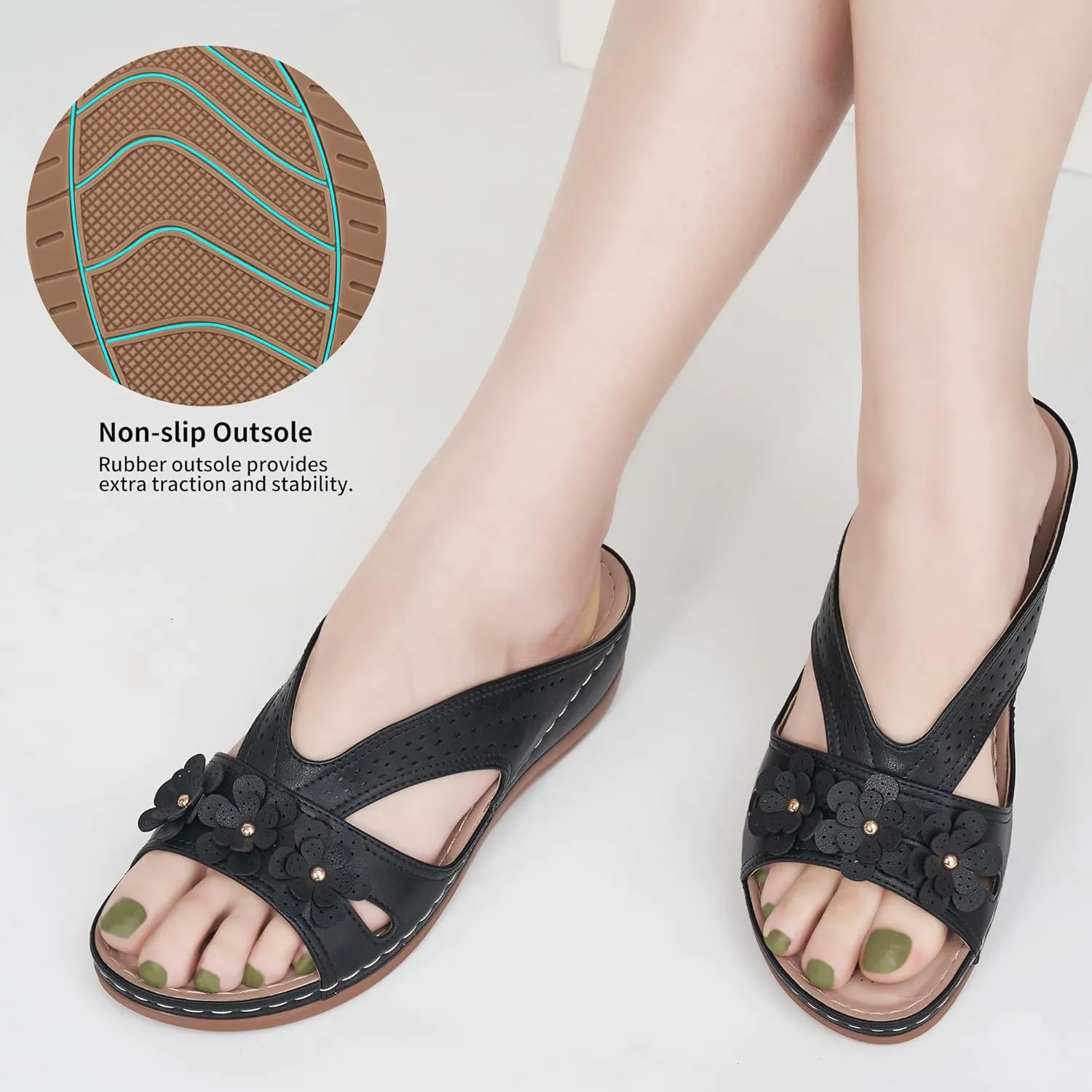 Ecetana Sandals for Women Wedge Shoes: Slip On Dressy Summer Comfortable Slides Sandals Lightweight Memory Foam Platform Shoes
