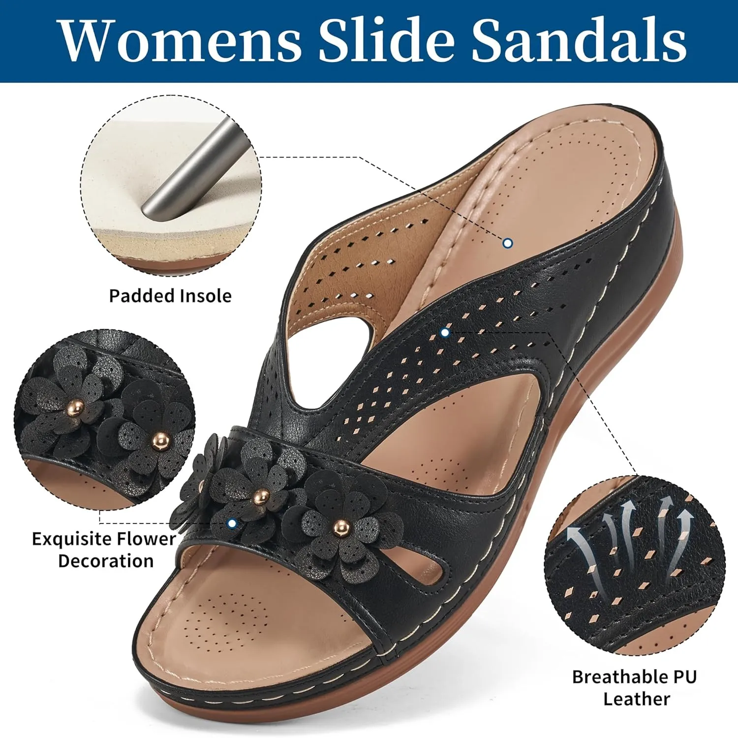 Ecetana Sandals for Women Wedge Shoes: Slip On Dressy Summer Comfortable Slides Sandals Lightweight Memory Foam Platform Shoes