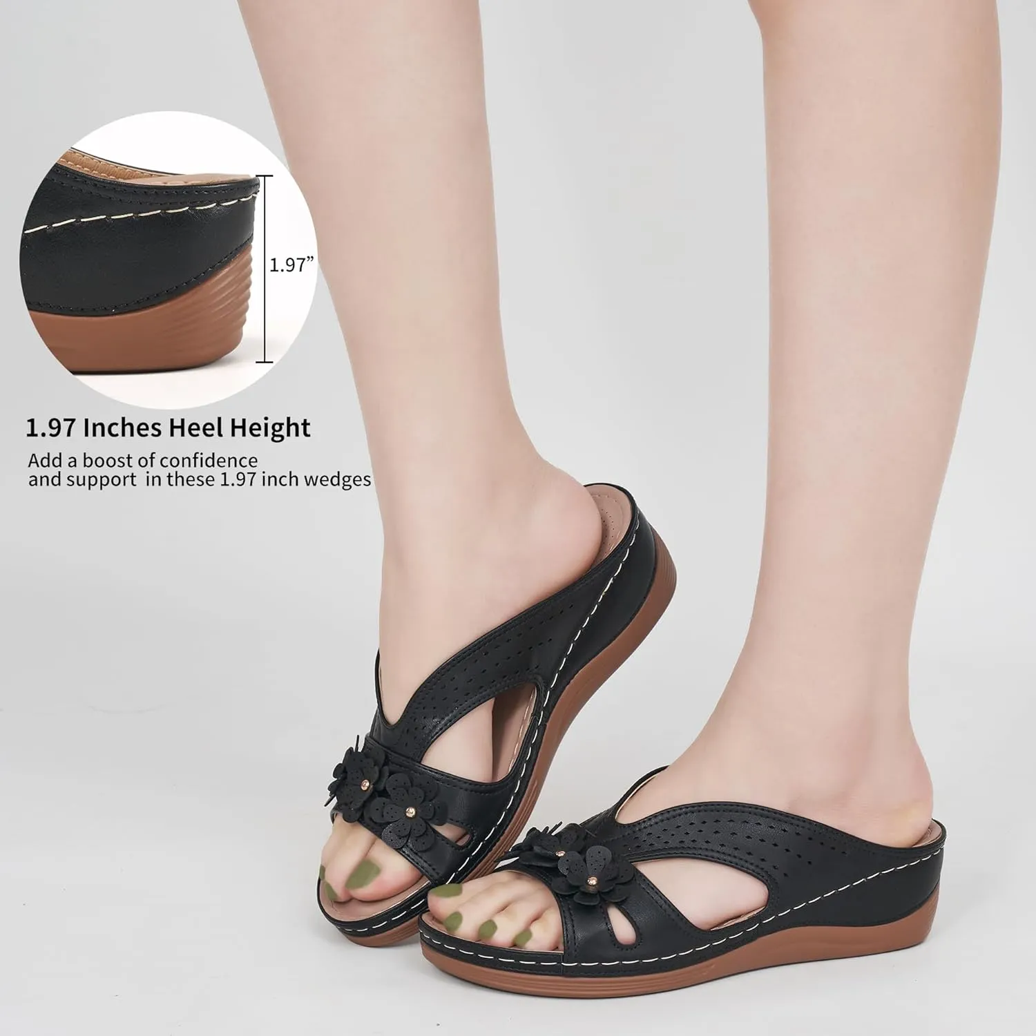 Ecetana Sandals for Women Wedge Shoes: Slip On Dressy Summer Comfortable Slides Sandals Lightweight Memory Foam Platform Shoes