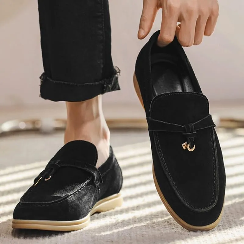 Elegant Men's Suede Leather Penny Loafers with Chunky Platform, Non-Slip Lug Sole, and Round Toe Design for Business and Casual Wear