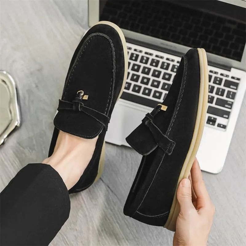 Elegant Men's Suede Leather Penny Loafers with Chunky Platform, Non-Slip Lug Sole, and Round Toe Design for Business and Casual Wear