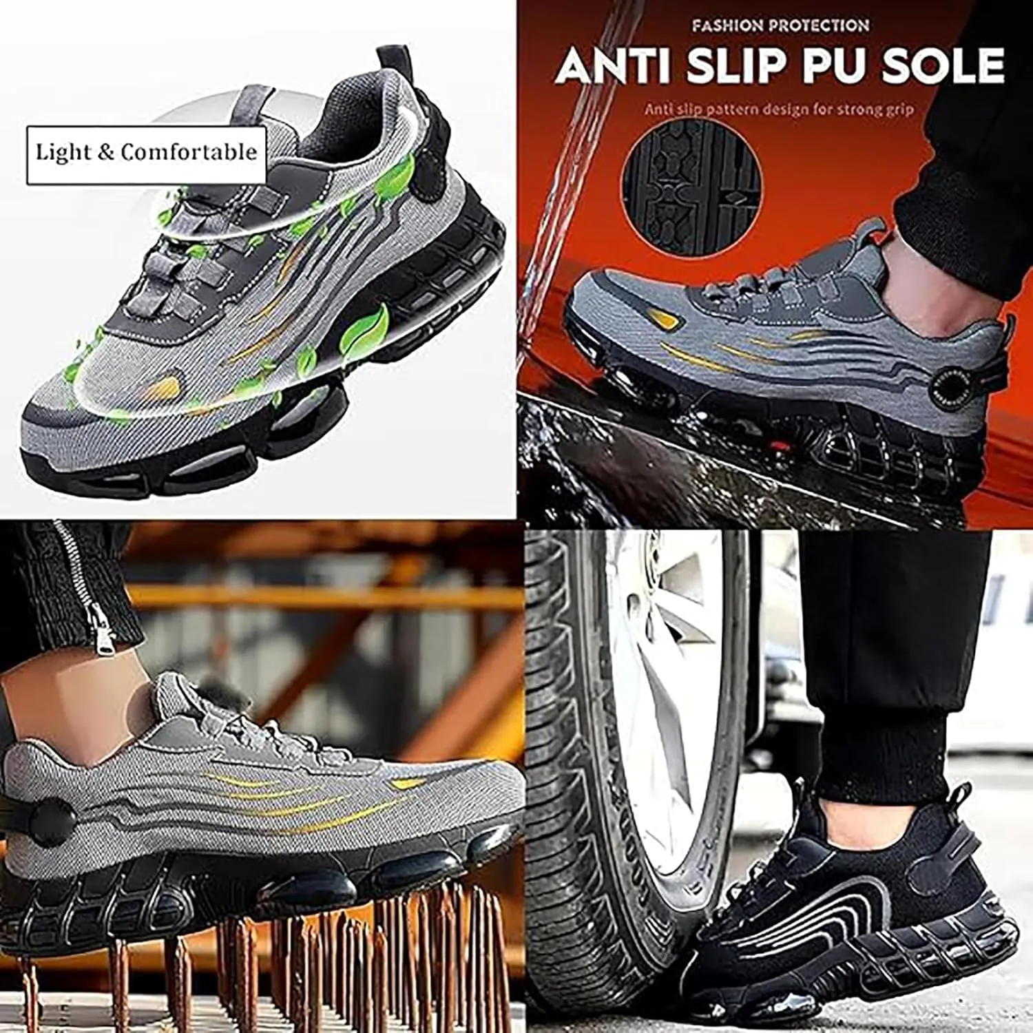 Evontira Shoes for Men, Evontura Steel Toe Shoes, Evontira Steel Toe Power Trainers, Puncture Proof Slip on Sneakers