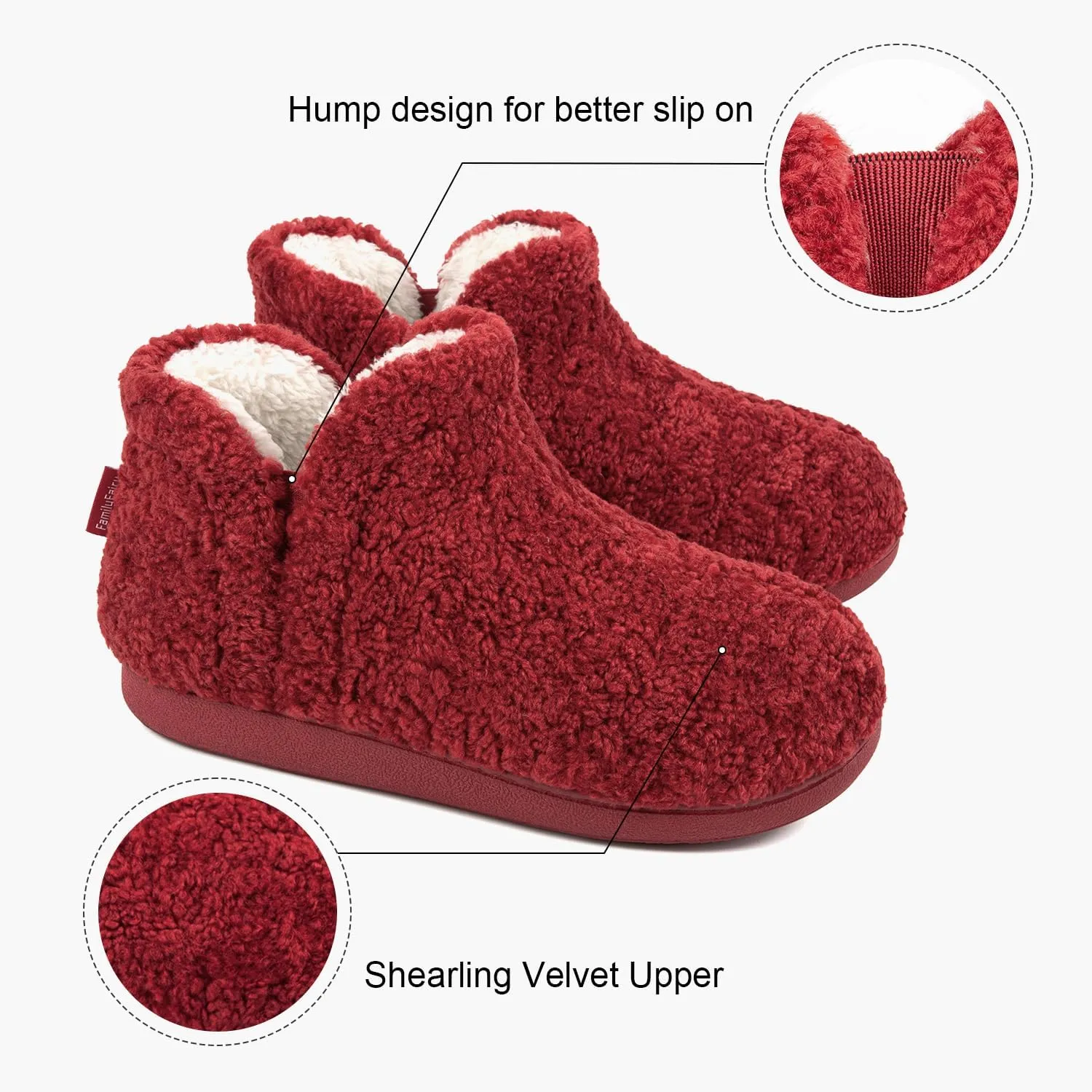 FamilyFairy Bootie Slippers for Women Warm House Shoes Memory Foam Indoor Outdoor Fuzzy Boots with Rubber Sole