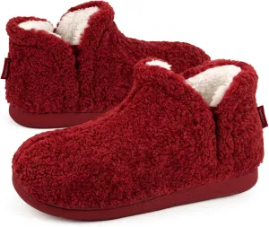 FamilyFairy Bootie Slippers for Women Warm House Shoes Memory Foam Indoor Outdoor Fuzzy Boots with Rubber Sole
