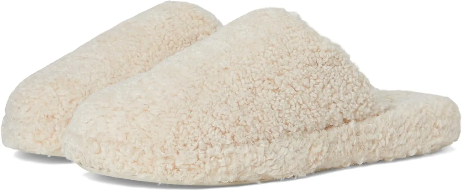 FitFlop iQushion D Luxe Padded Teddy Slipper Mules - Women's Fluffy Cozy House Shoes, Indoor Outdoor Slippers with Arch Support, Ultra Light Cushioning, Slip Resistant Rubber Sole