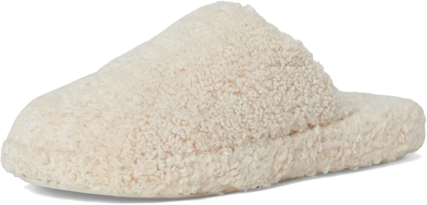 FitFlop iQushion D Luxe Padded Teddy Slipper Mules - Women's Fluffy Cozy House Shoes, Indoor Outdoor Slippers with Arch Support, Ultra Light Cushioning, Slip Resistant Rubber Sole