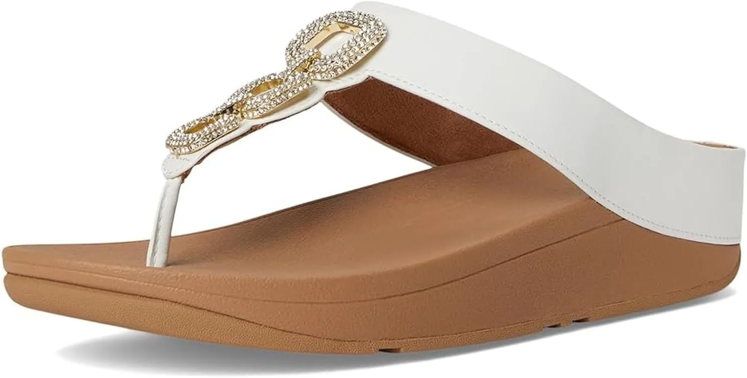 FitFlop Women's Fino Crystal-Chain Leather Toe-Post Sandals Wedge