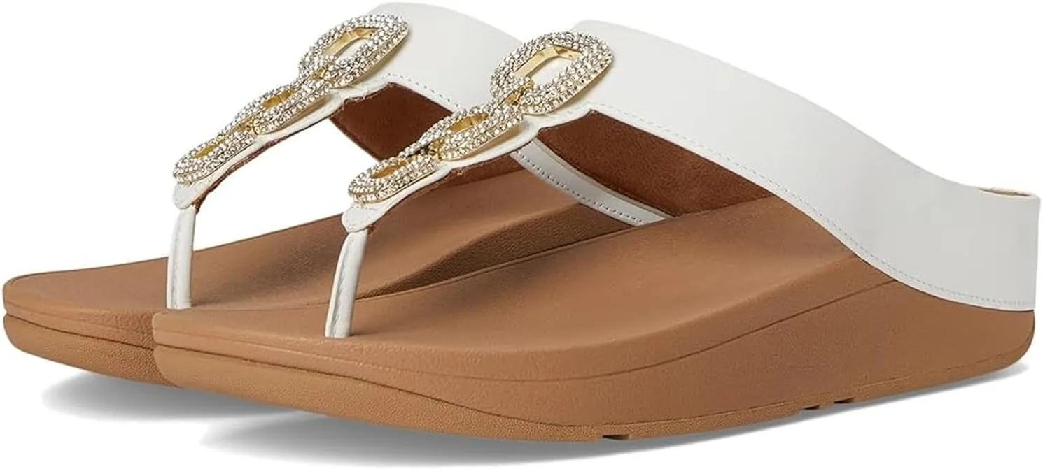 FitFlop Women's Fino Crystal-Chain Leather Toe-Post Sandals Wedge