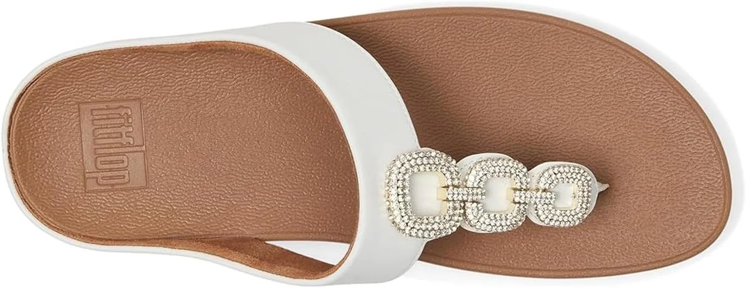 FitFlop Women's Fino Crystal-Chain Leather Toe-Post Sandals Wedge