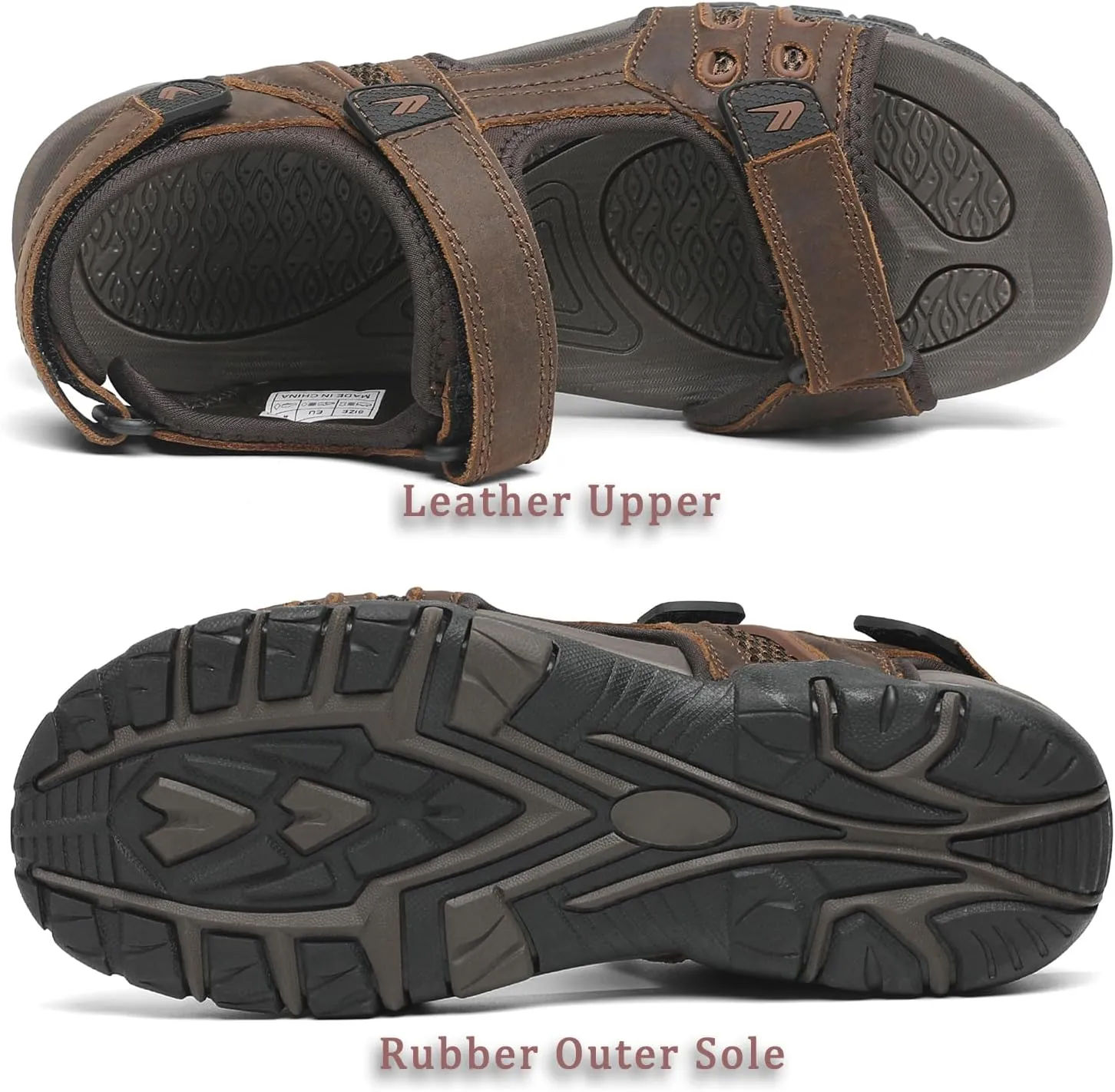 FLARUT Men's Athletic Sandals Sport Outdoor Hiking Sandals Open Toe Leather Walking Sandals Beach Water Shoes
