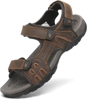 FLARUT Men's Athletic Sandals Sport Outdoor Hiking Sandals Open Toe Leather Walking Sandals Beach Water Shoes