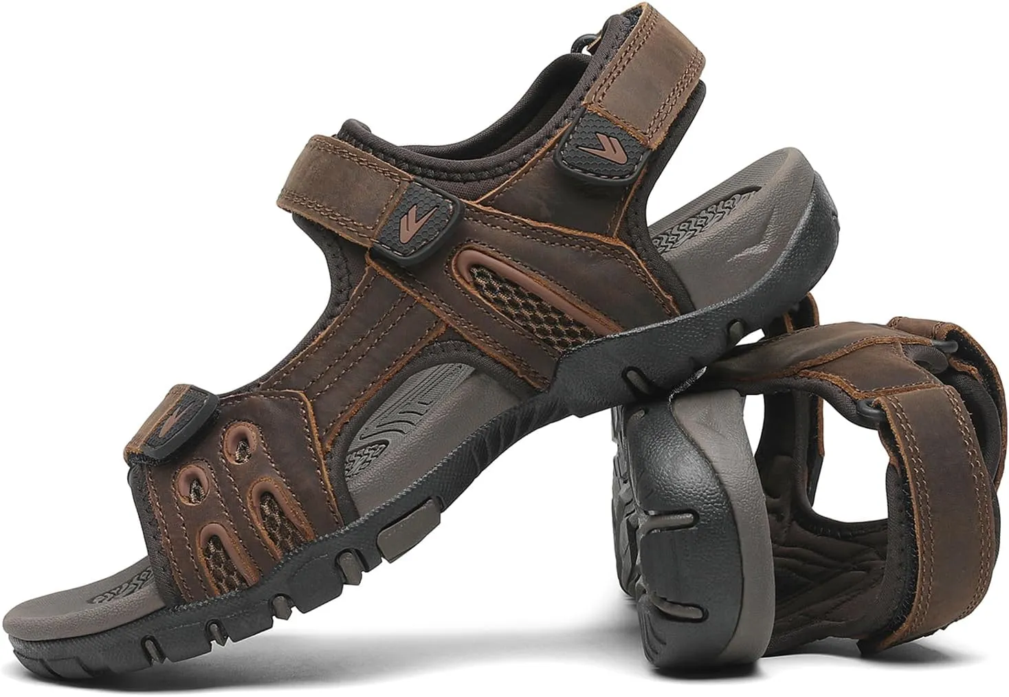 FLARUT Men's Athletic Sandals Sport Outdoor Hiking Sandals Open Toe Leather Walking Sandals Beach Water Shoes