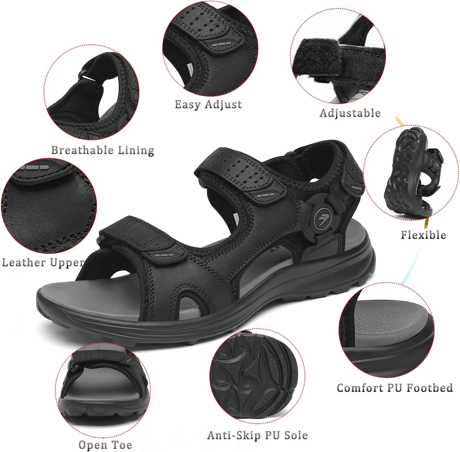 FLARUT Men's Sport Sandals Outdoor Hiking Sandal Open Toe Walking Sandals for Summer Beach Water Shoes
