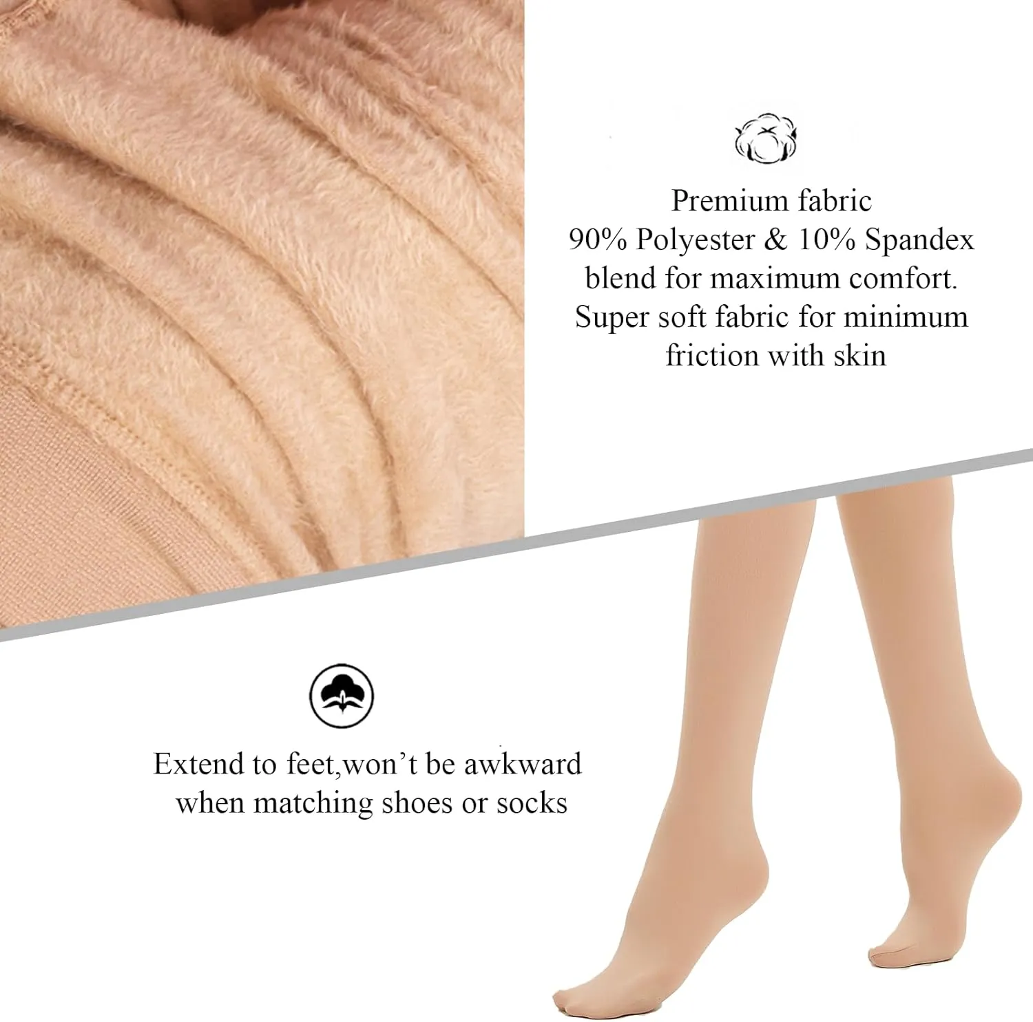 Fleece Lined Tights for Women, Warm Thermal Opaque Leggings, Winter Soft Thick Pantyhose