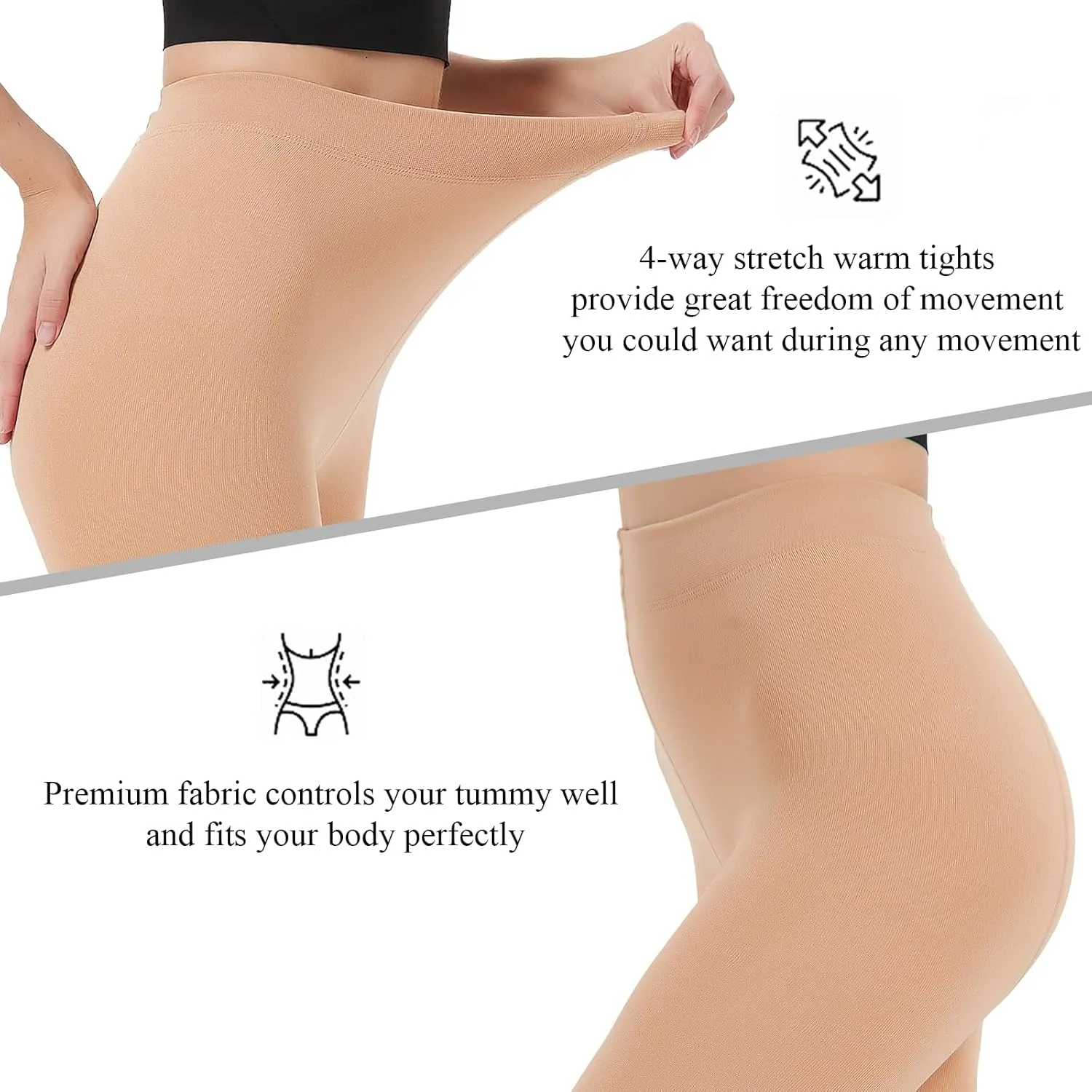 Fleece Lined Tights for Women, Warm Thermal Opaque Leggings, Winter Soft Thick Pantyhose