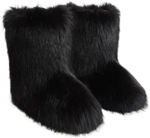 Fluffy Faux Fur Boots for Women Mid-Calf Furry Snow Boots