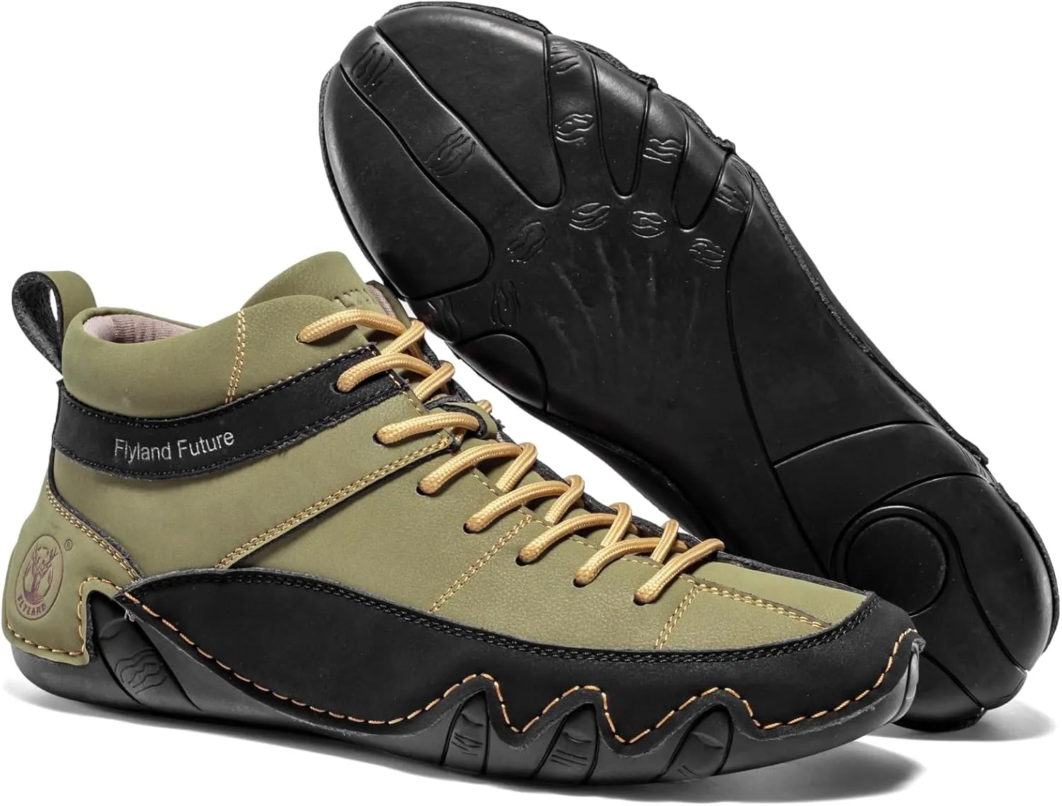 FLYLAND Men's Casual Leather Sneakers Fashion Chukka Boots Lightweight Dress Boots Lace Up Walking Driving Shoes