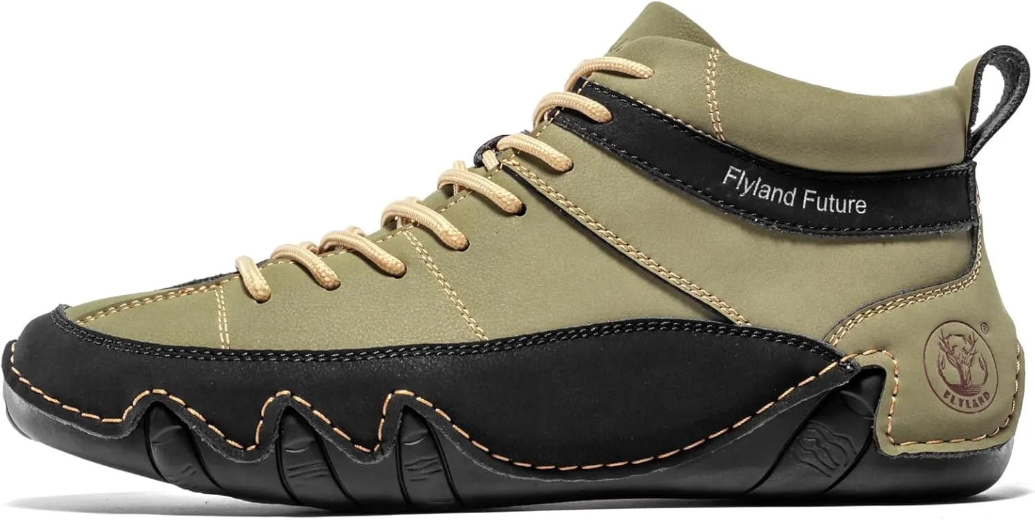 FLYLAND Men's Casual Leather Sneakers Fashion Chukka Boots Lightweight Dress Boots Lace Up Walking Driving Shoes