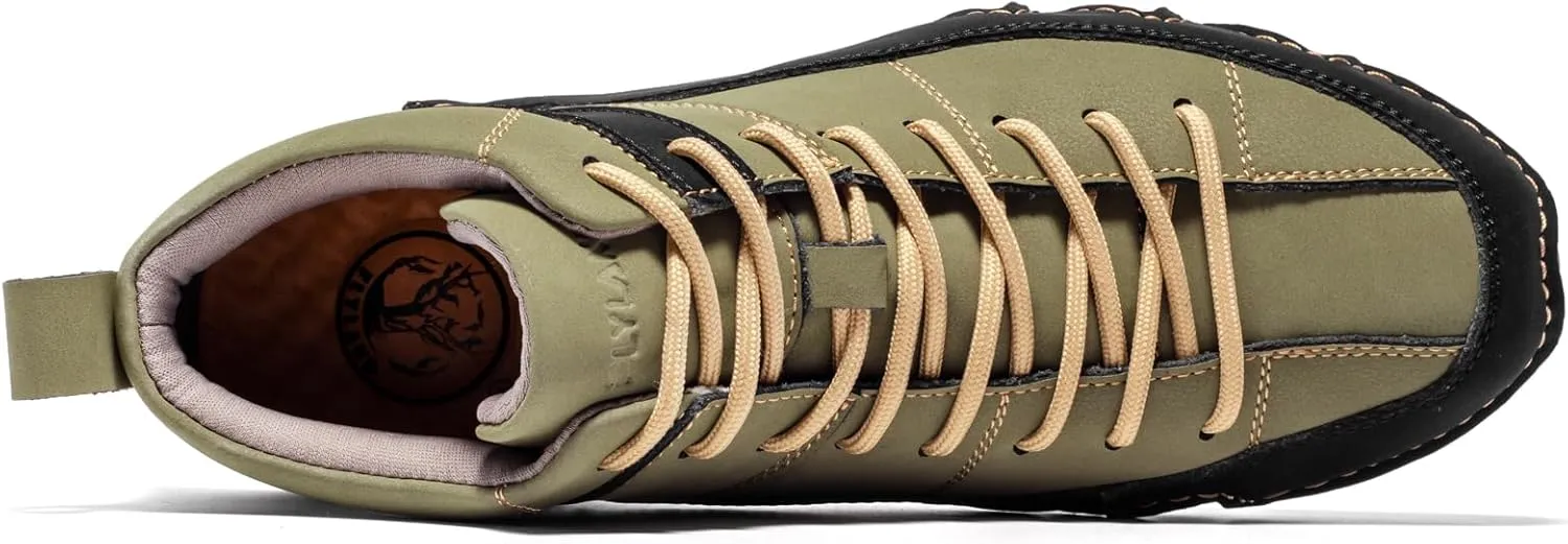 FLYLAND Men's Casual Leather Sneakers Fashion Chukka Boots Lightweight Dress Boots Lace Up Walking Driving Shoes