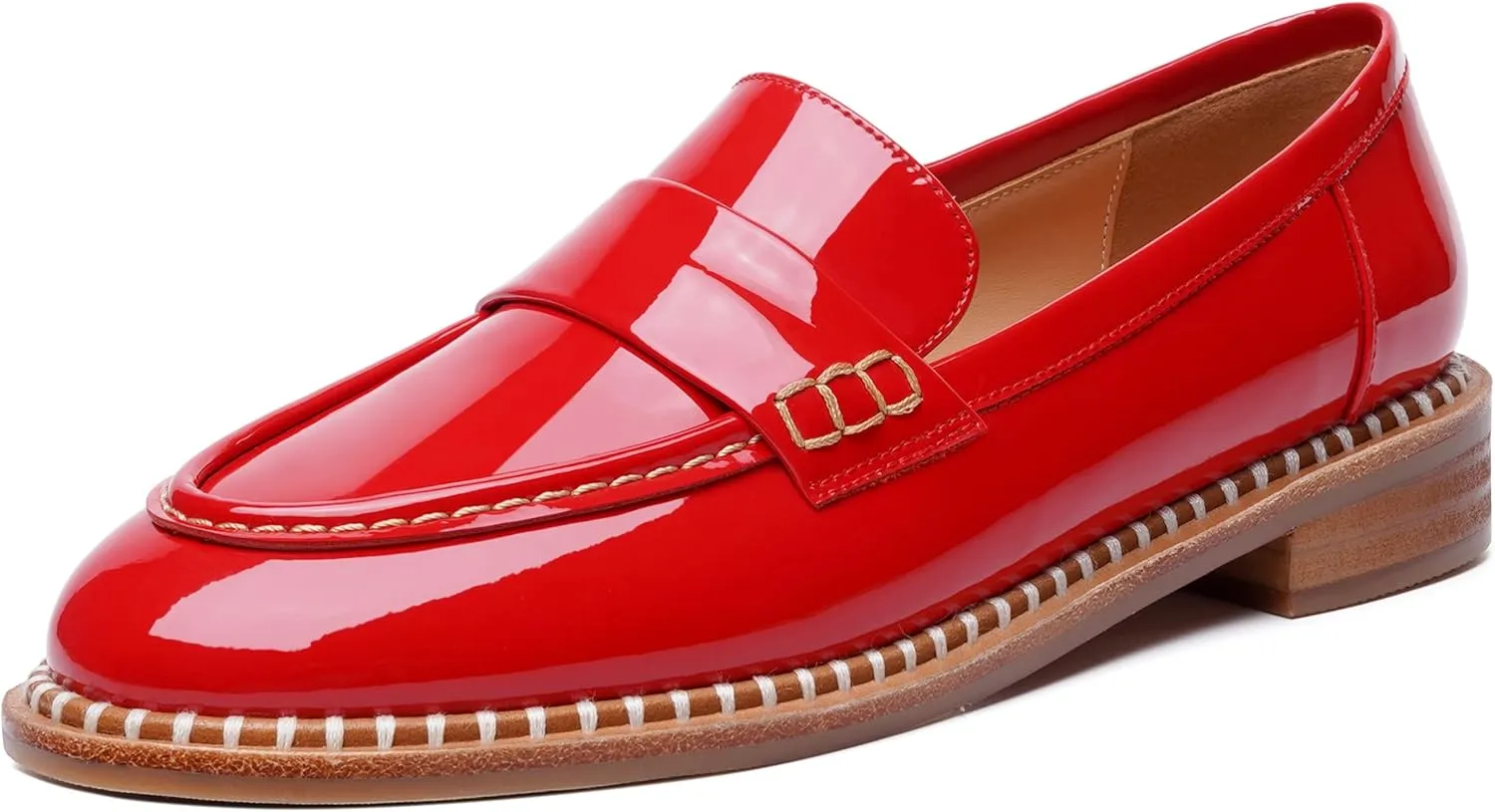FOGEENA Womens Slip On Penny Fashion Casual Round Toe Patent Leather Chunky Low Heel Loafers Dress Shoes 1 Inch