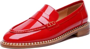 FOGEENA Womens Slip On Penny Fashion Casual Round Toe Patent Leather Chunky Low Heel Loafers Dress Shoes 1 Inch