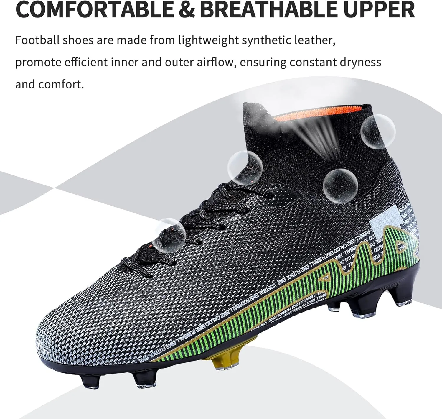 Football Cleats Men, Indoor Outdoor High Top Soccer Shoes Lightweight Shock Resistant Training Boots Breathable Professional Turf Shoes Sport Athletic Ground Football Boots FG Soccer Cleats for Men