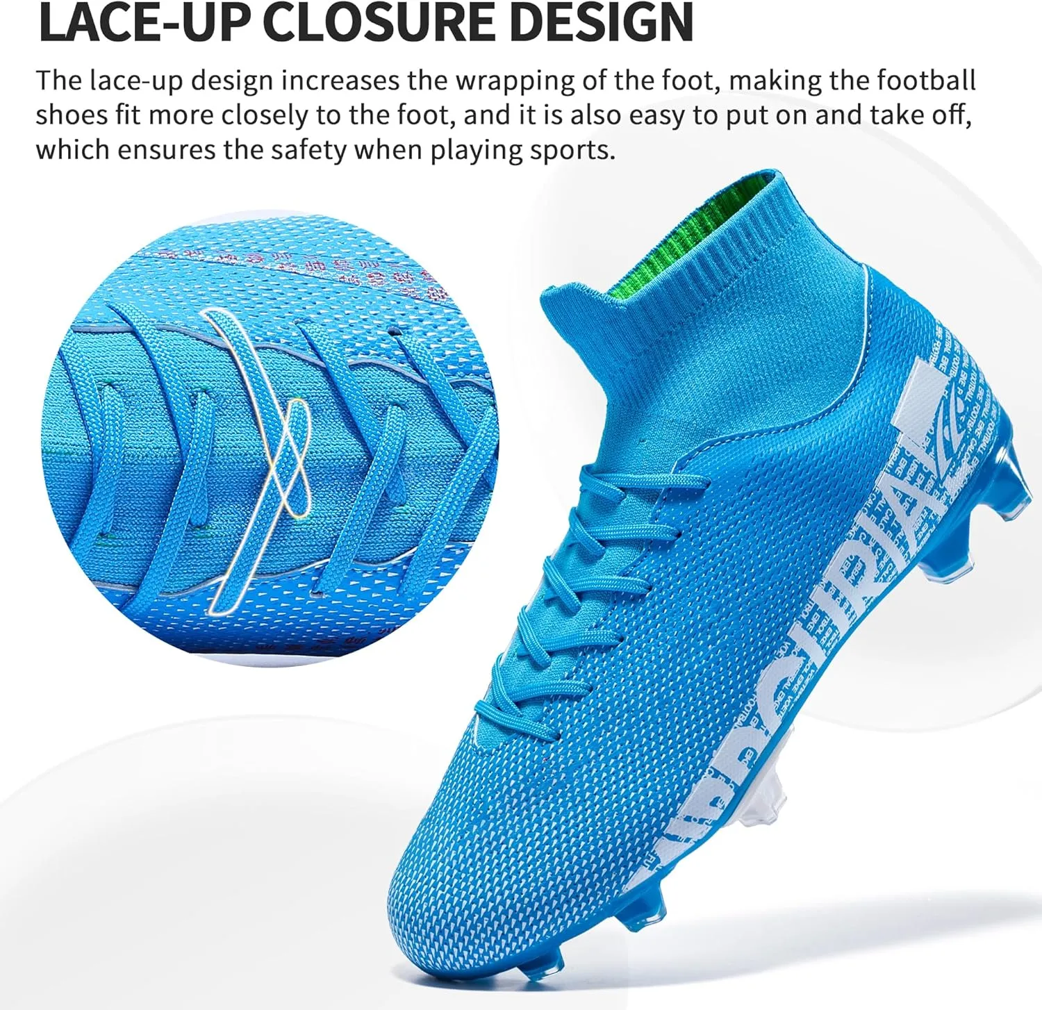 Football Cleats Men Women, Non-Slip High Top Soccer Shoes Lightweight Shock Resistant Training Boots Sneaker Breathable Professional Turf Shoes Sport Athletic Ground Football Boots Soccer Cleats