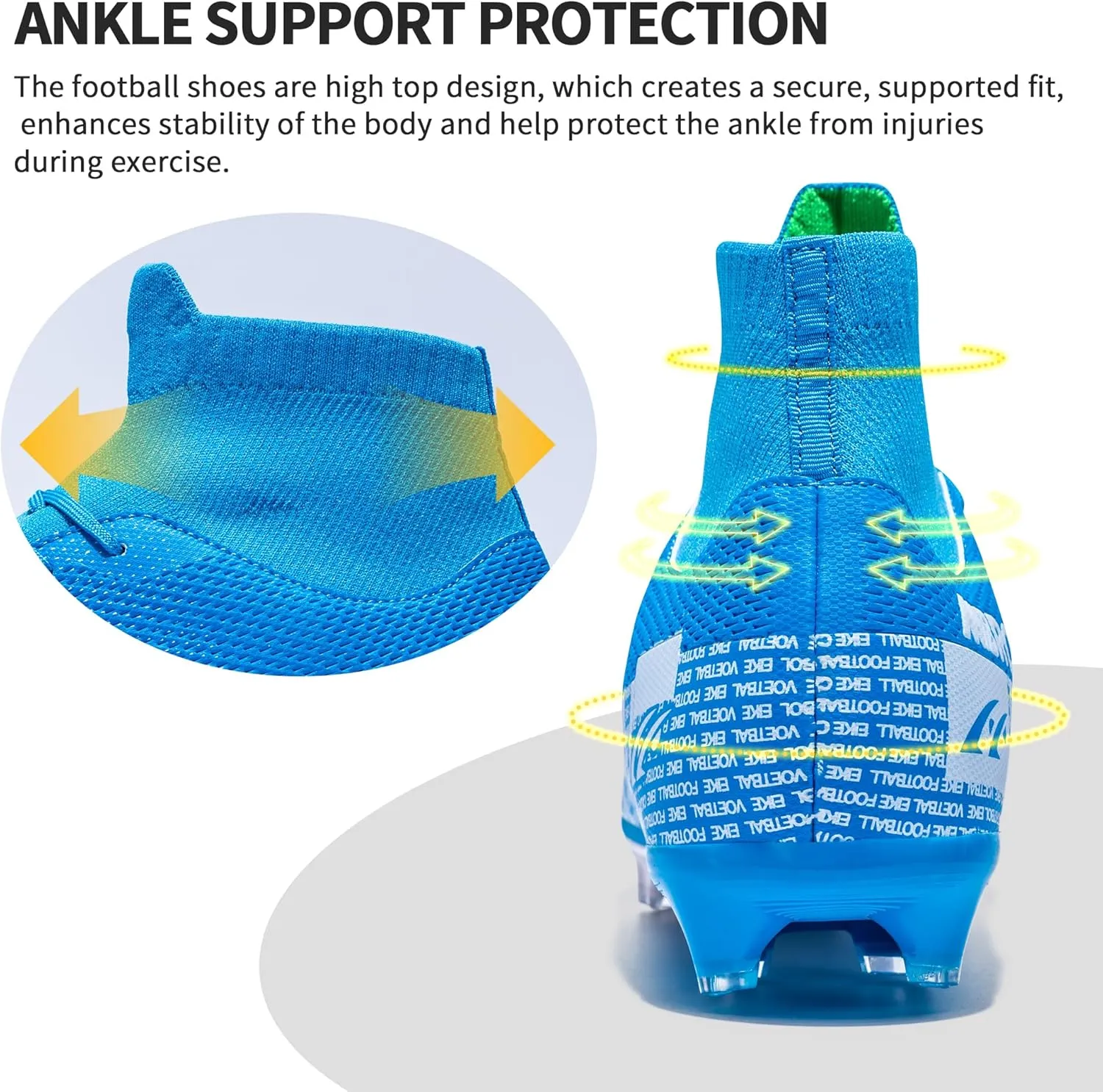 Football Cleats Men Women, Non-Slip High Top Soccer Shoes Lightweight Shock Resistant Training Boots Sneaker Breathable Professional Turf Shoes Sport Athletic Ground Football Boots Soccer Cleats