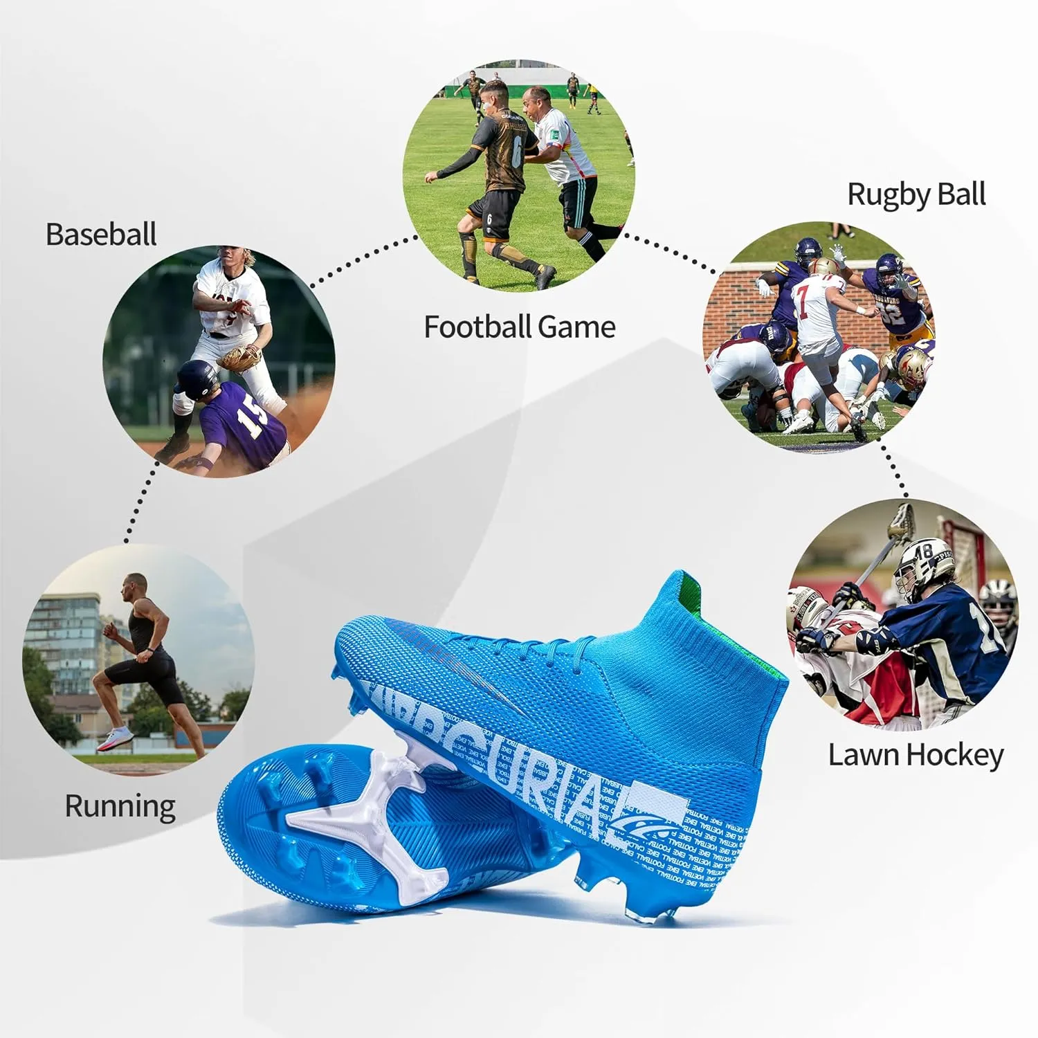 Football Cleats Men Women, Non-Slip High Top Soccer Shoes Lightweight Shock Resistant Training Boots Sneaker Breathable Professional Turf Shoes Sport Athletic Ground Football Boots Soccer Cleats