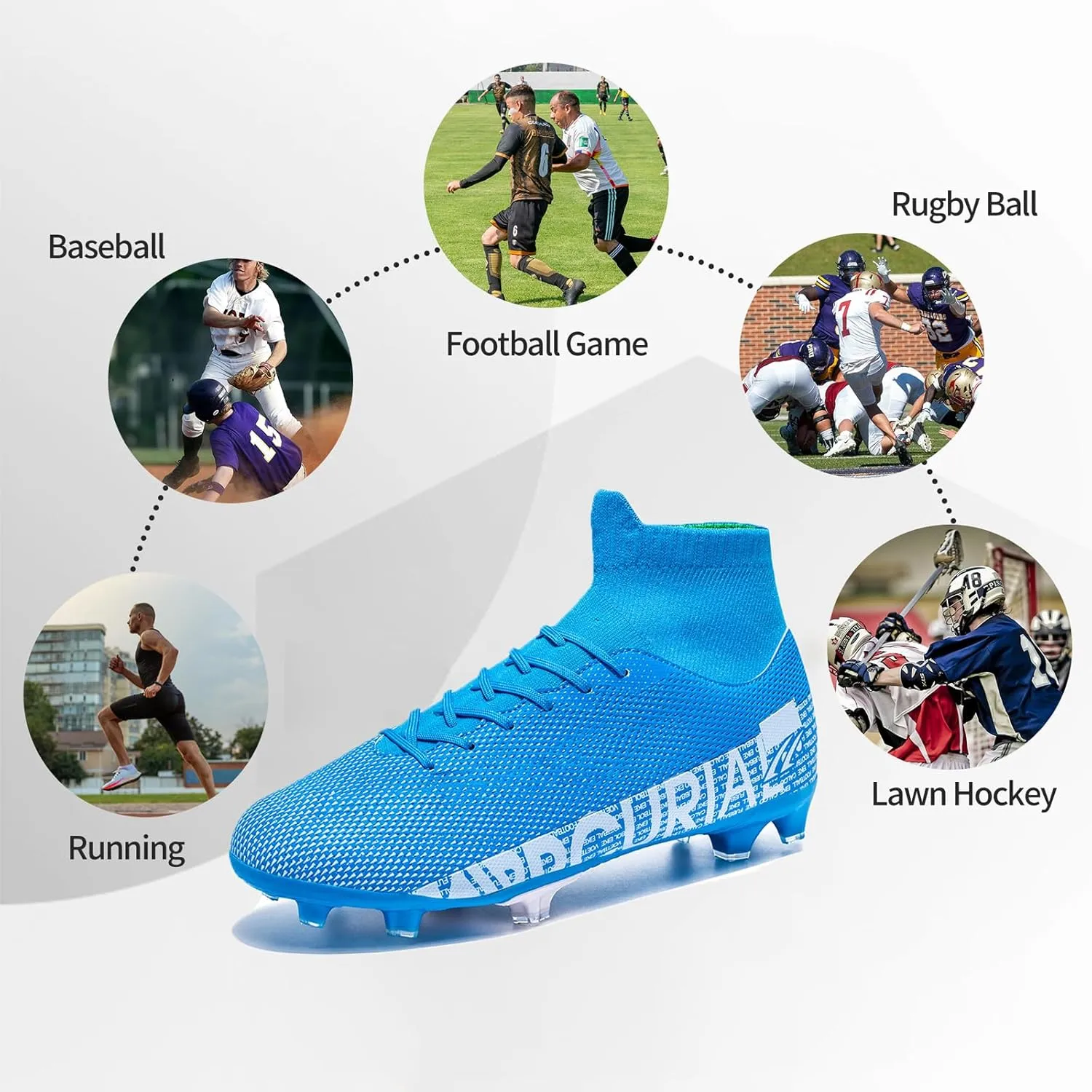 Football Cleats Men Women, Non-Slip High Top Soccer Shoes Lightweight Shock Resistant Training Boots Sneaker Breathable Professional Turf Shoes Sport Athletic Ground Football Boots Soccer Cleats