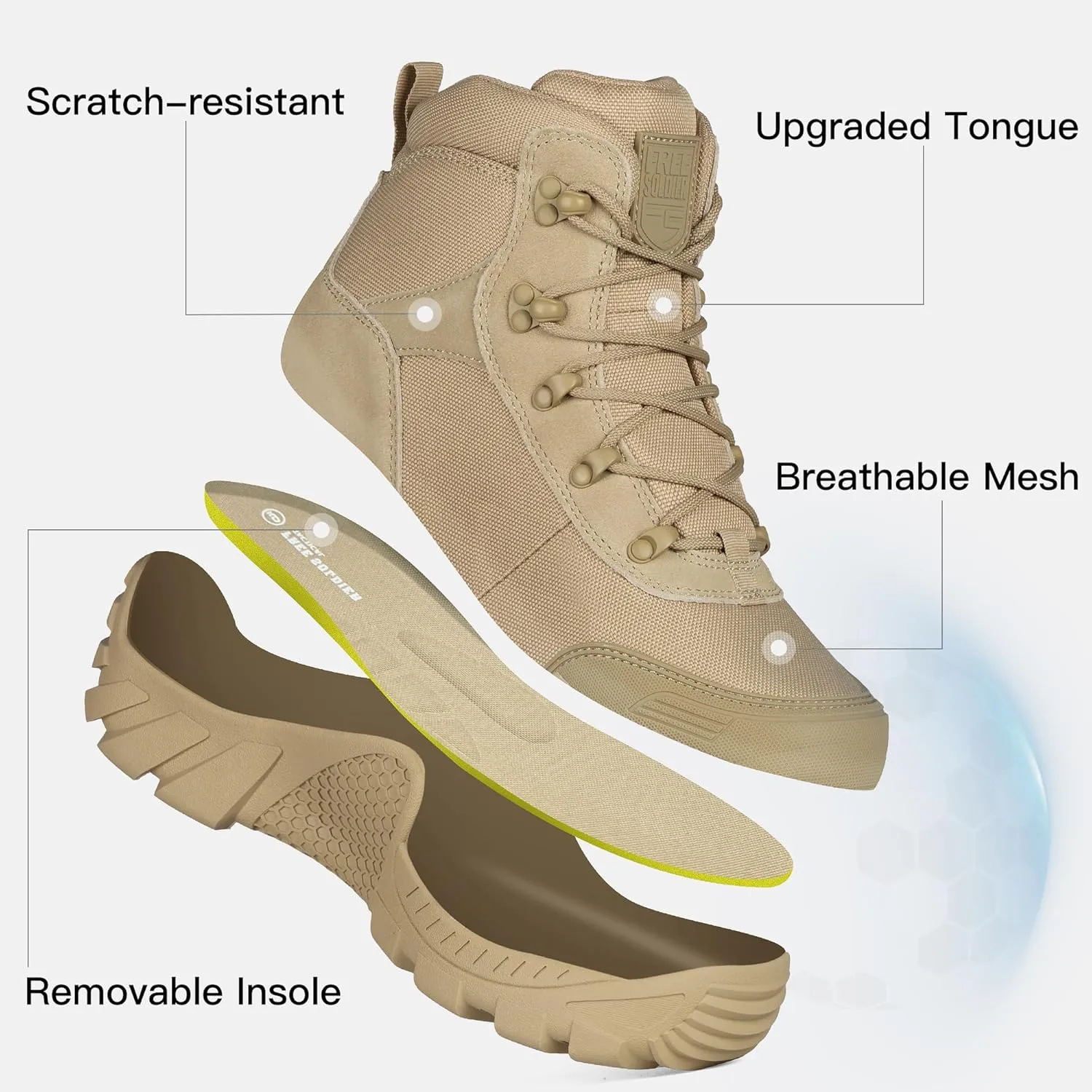 FREE SOLDIER Men's Waterproof Hiking Military Boots