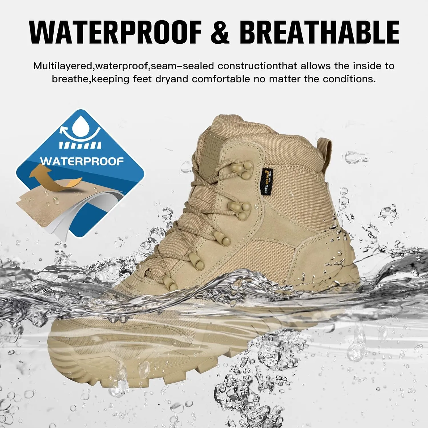 FREE SOLDIER Men's Waterproof Hiking Military Boots