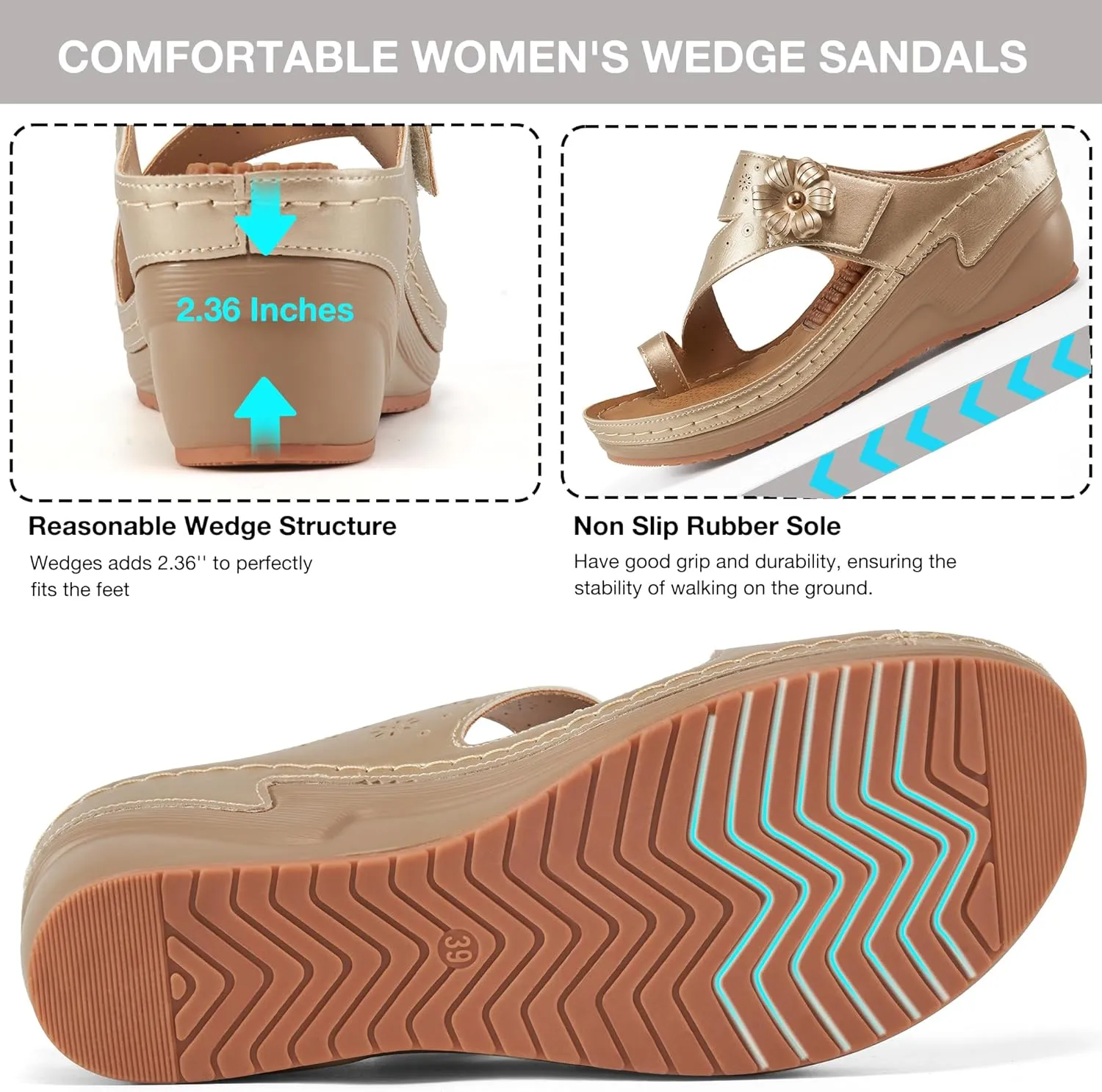 FUDYNMALC Sandals Women Wedge Shoes: Comfortable Womens Orthopedic Sandal Dressy Summer Flip Flops Fashion Walking Wedges with Adjustable