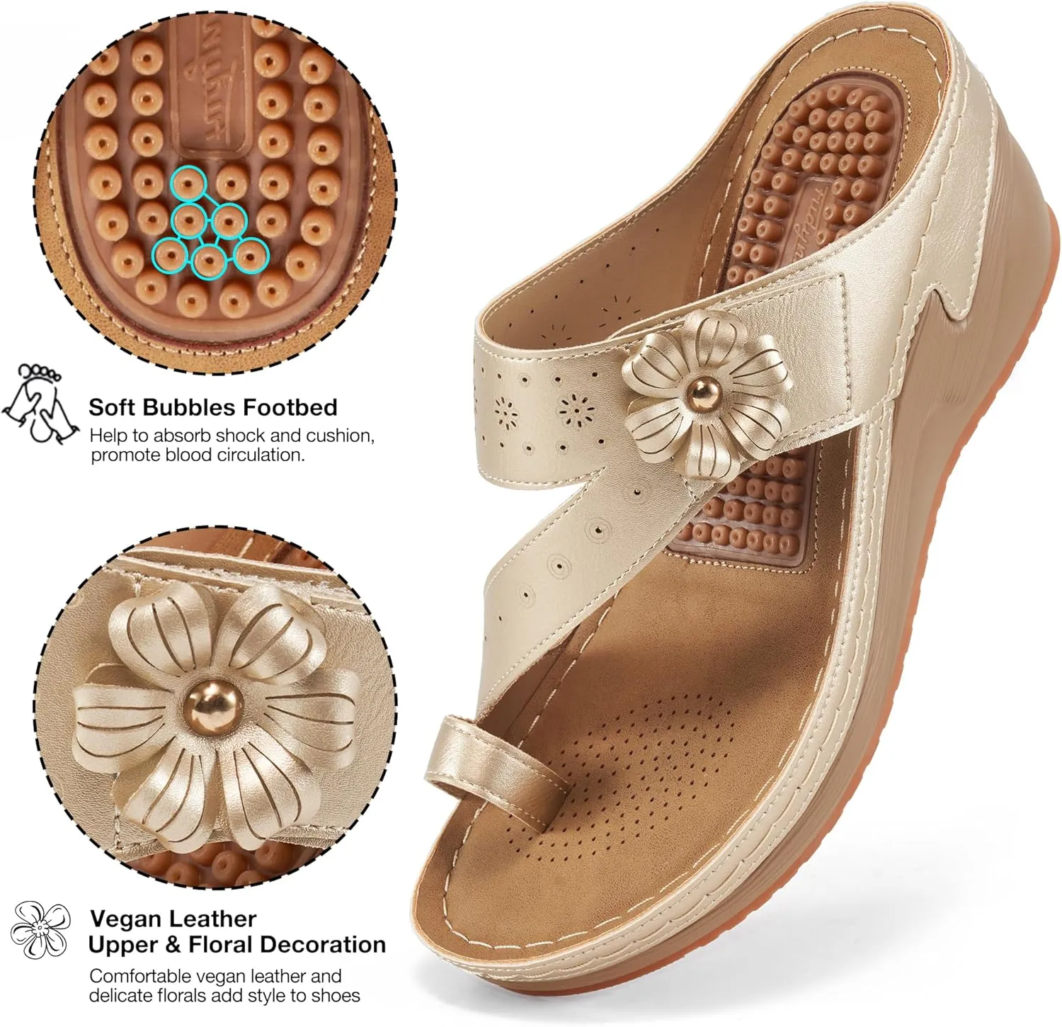 FUDYNMALC Sandals Women Wedge Shoes: Comfortable Womens Orthopedic Sandal Dressy Summer Flip Flops Fashion Walking Wedges with Adjustable