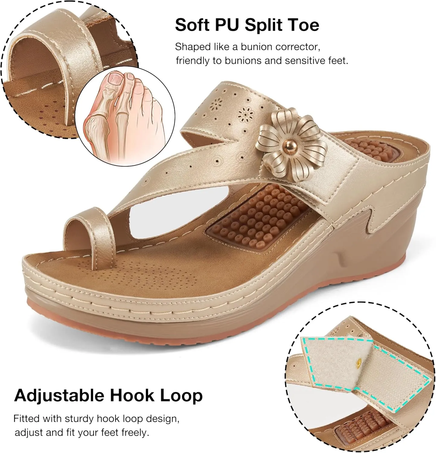 FUDYNMALC Sandals Women Wedge Shoes: Comfortable Womens Orthopedic Sandal Dressy Summer Flip Flops Fashion Walking Wedges with Adjustable