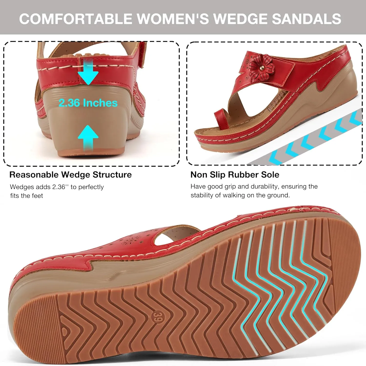 FUDYNMALC Sandals Women Wedge Shoes: Comfortable Womens Orthopedic Sandal Dressy Summer Flip Flops Fashion Walking Wedges with Adjustable