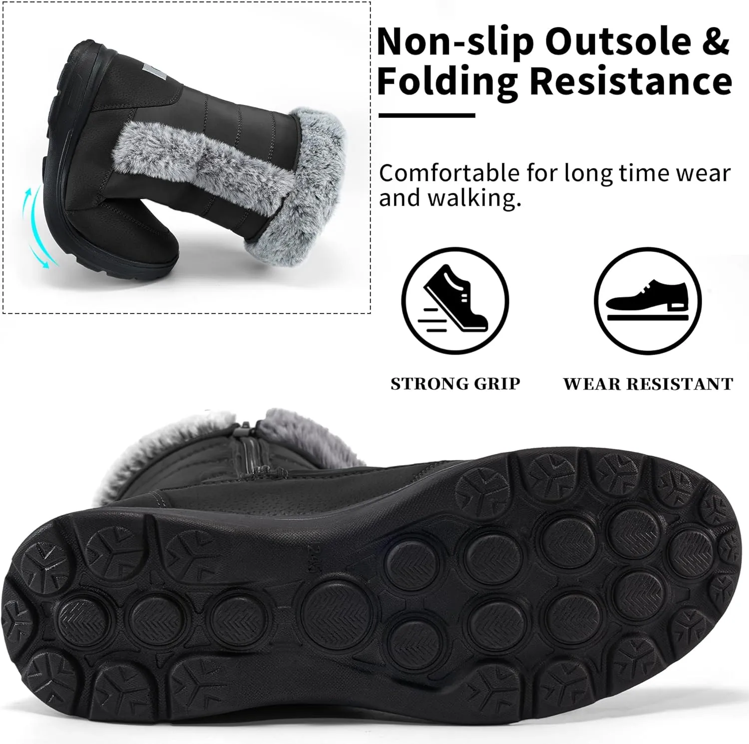 FUDYNMALC Snow Boots for Women Winter: Waterproof Lightweight Mid Calf Boots - Warm Fur Lined Outdoor Womens Boots With Zipper