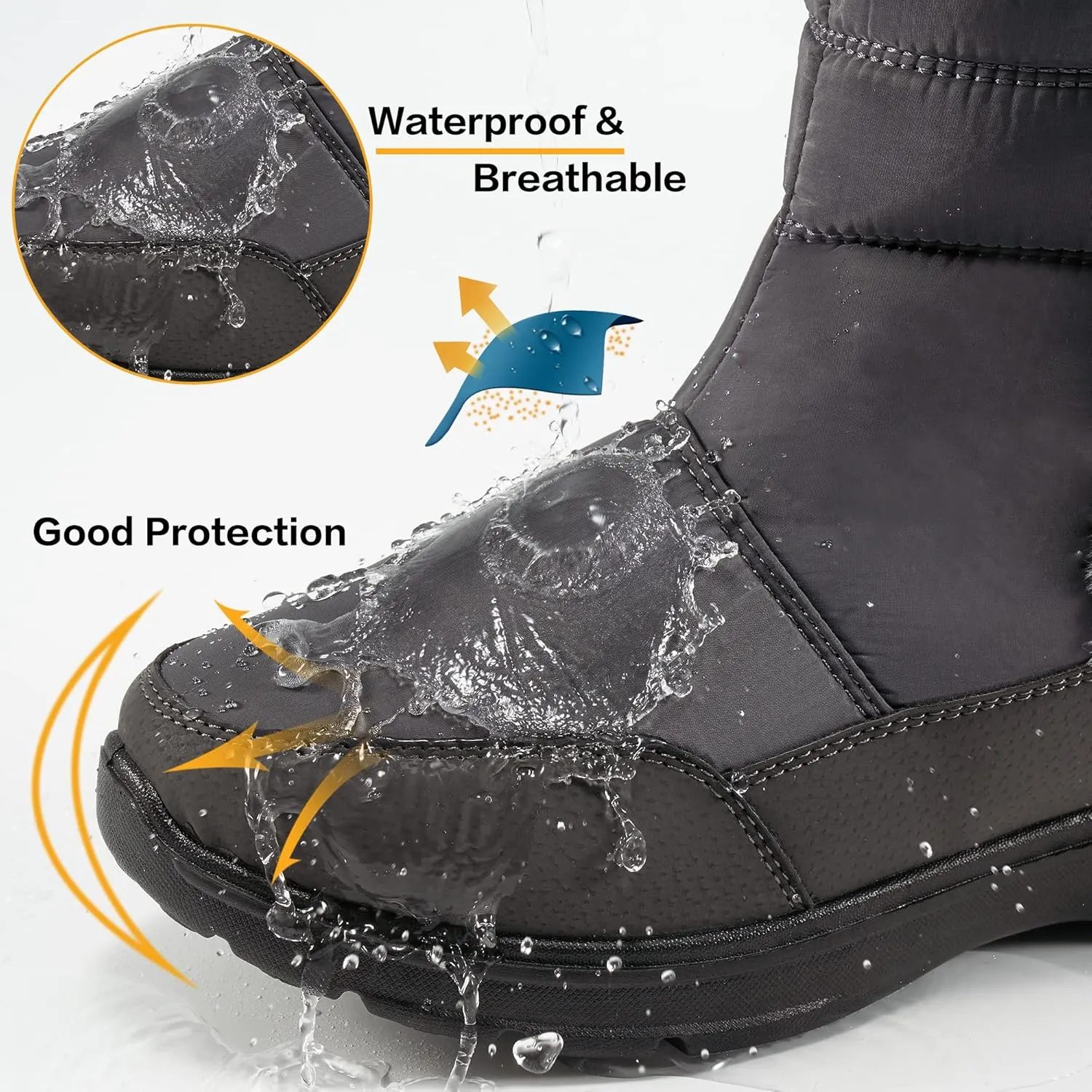 FUDYNMALC Snow Boots for Women Winter: Waterproof Lightweight Mid Calf Boots - Warm Fur Lined Outdoor Womens Boots With Zipper