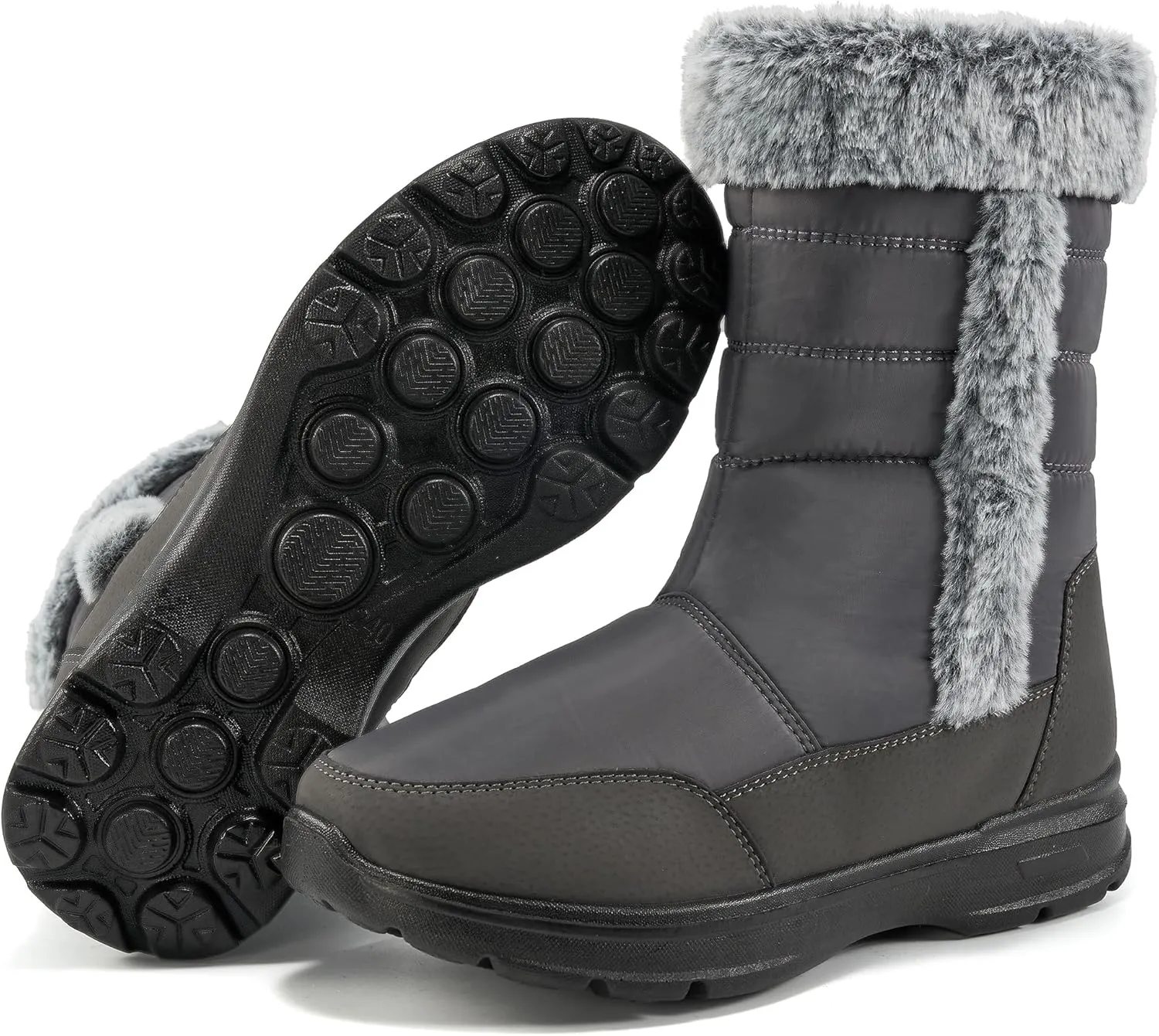 FUDYNMALC Snow Boots for Women Winter: Waterproof Lightweight Mid Calf Boots - Warm Fur Lined Outdoor Womens Boots With Zipper
