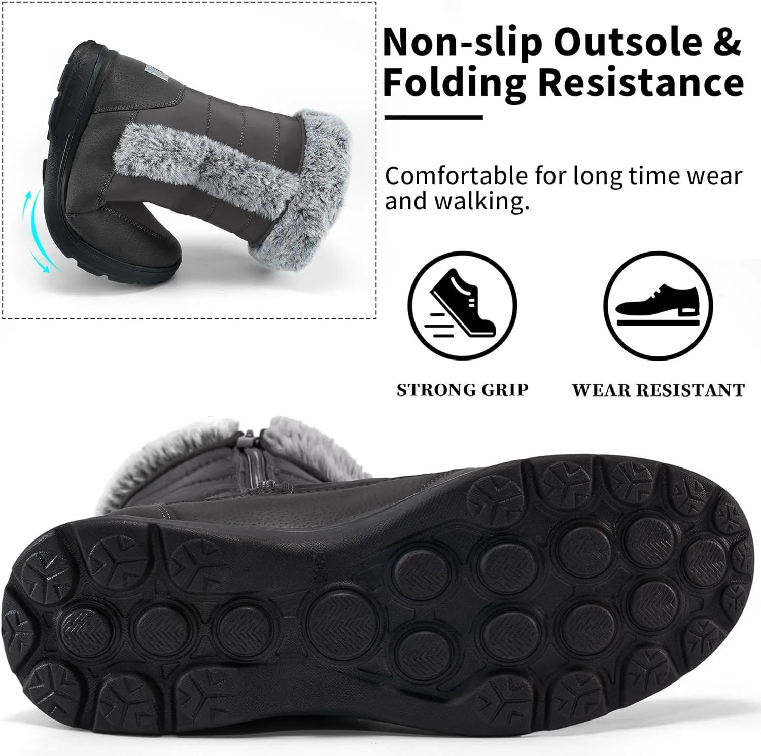 FUDYNMALC Snow Boots for Women Winter: Waterproof Lightweight Mid Calf Boots - Warm Fur Lined Outdoor Womens Boots With Zipper