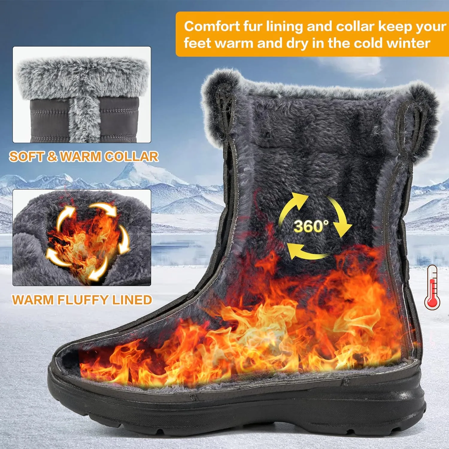 FUDYNMALC Snow Boots for Women Winter: Waterproof Lightweight Mid Calf Boots - Warm Fur Lined Outdoor Womens Boots With Zipper