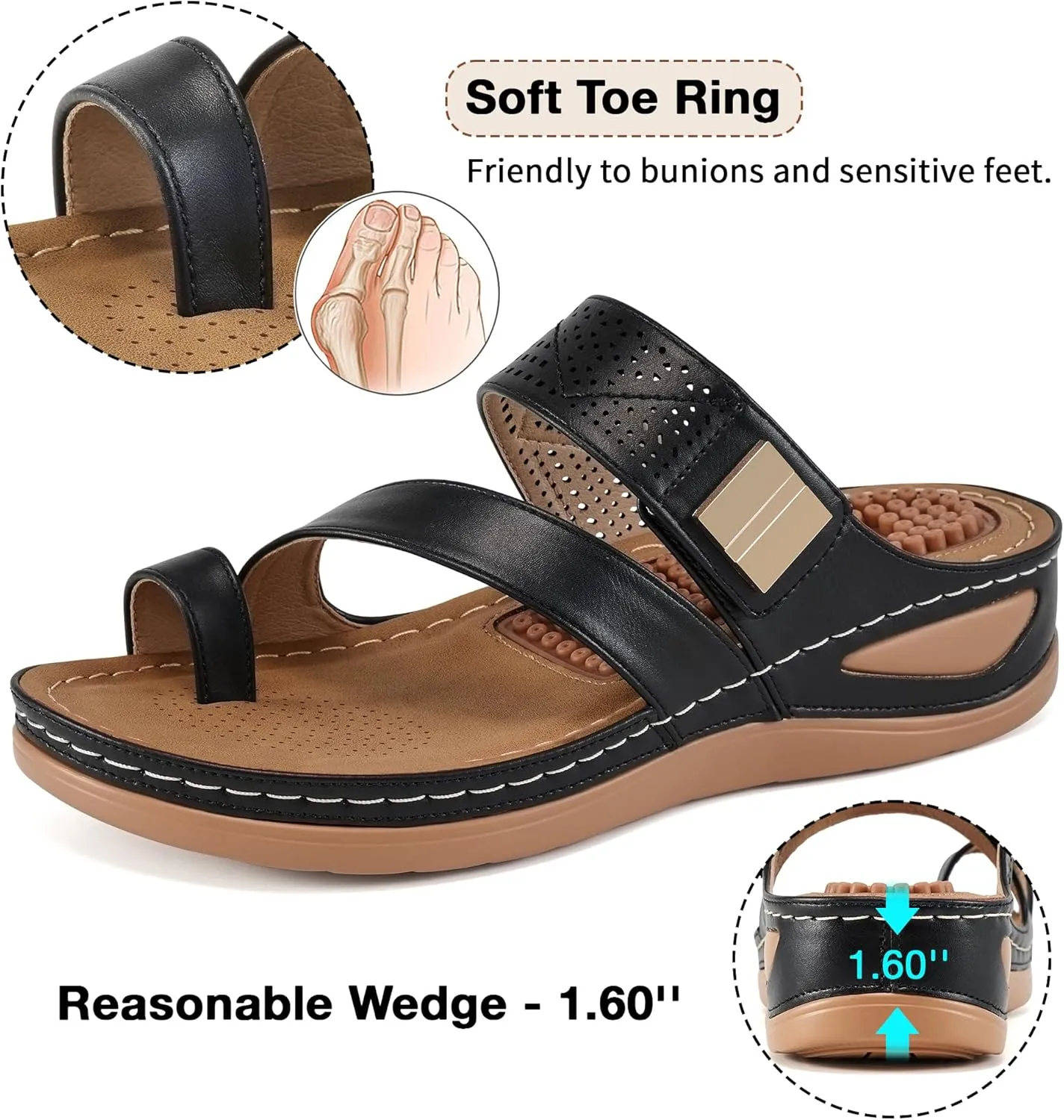 FUDYNMALC Womens Sandals Wedge Shoes: Comfortable Orthopedic Sandals for Women Casual Summer Dressy Flip Flops Beach Walking Sandals